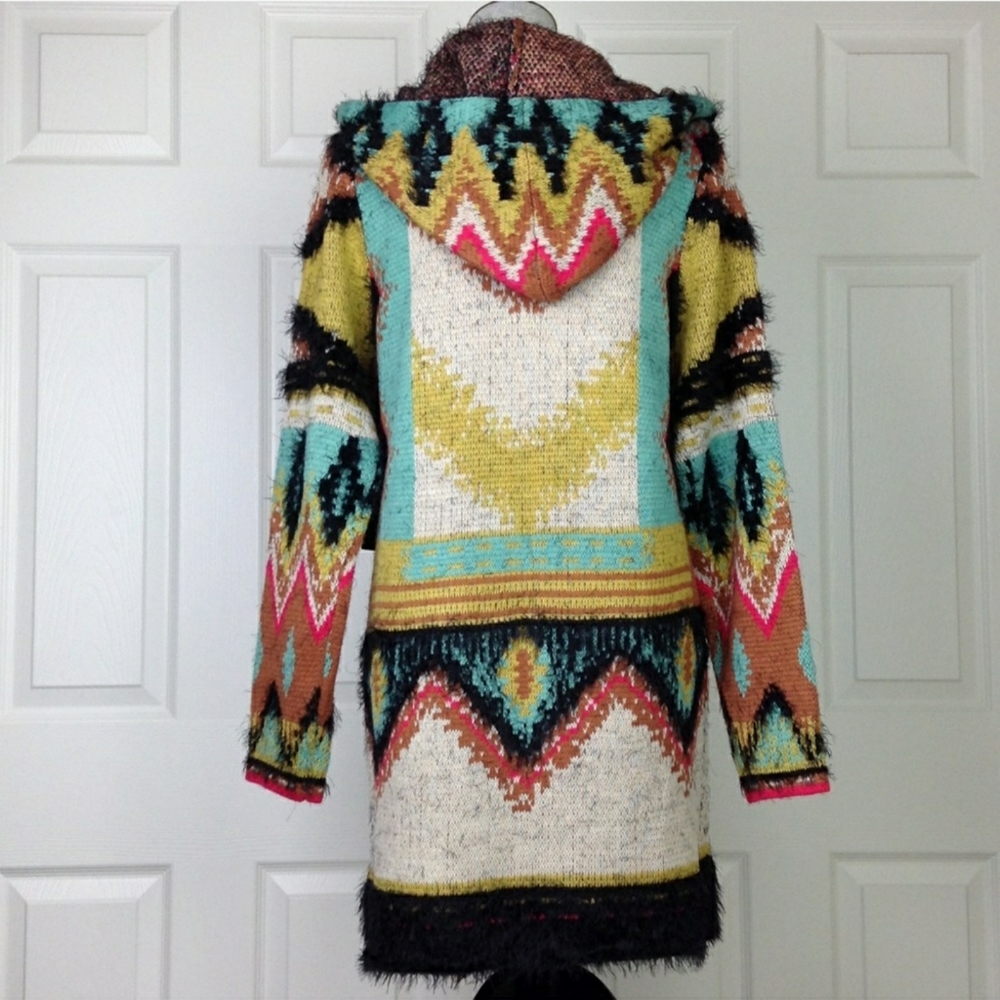 MAXSPORT Aztec Print Button Front Hooded Cardigan